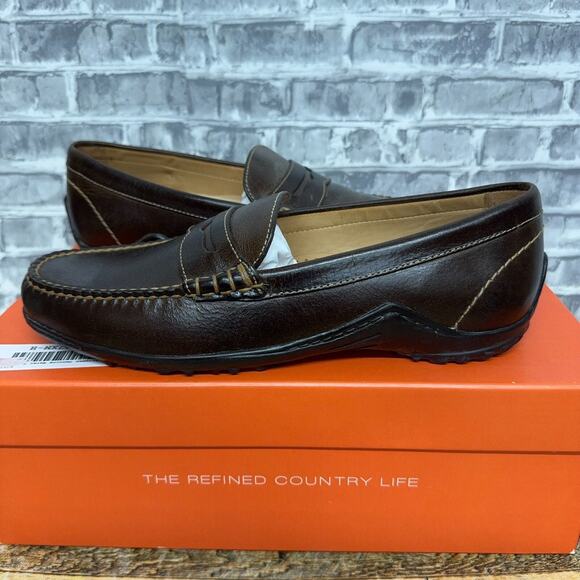 Martin Dingman Bill Walnut Brown Water Buffalo Leather Penny Loafer Mens Sz 8.5 - Picture 1 of 8